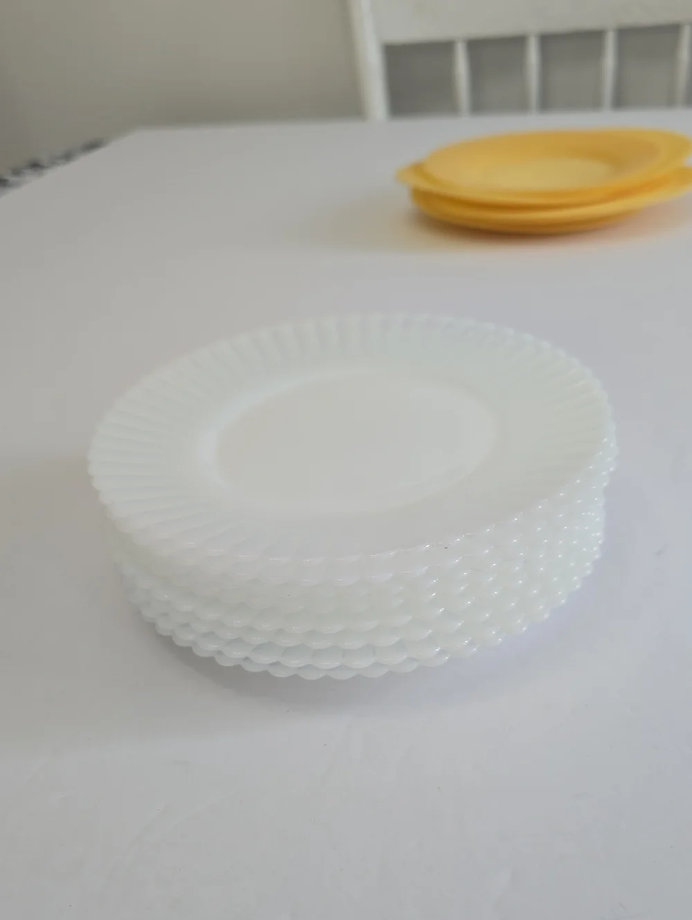 Vintage MacBeth Evans Set Of 8 Ringed Base Petalware Monax Bread Plates White 6